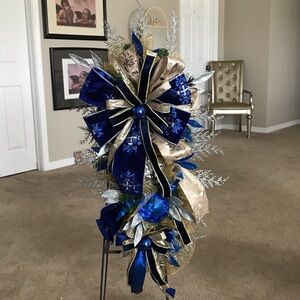 Beautiful blue,gold and silver deco mesh swag wreath